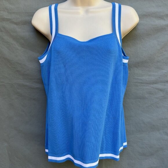 Doncaster Collection Size LM Blue White Knit Cardigan and Matching Tank Top Set - Picture 9 of 10